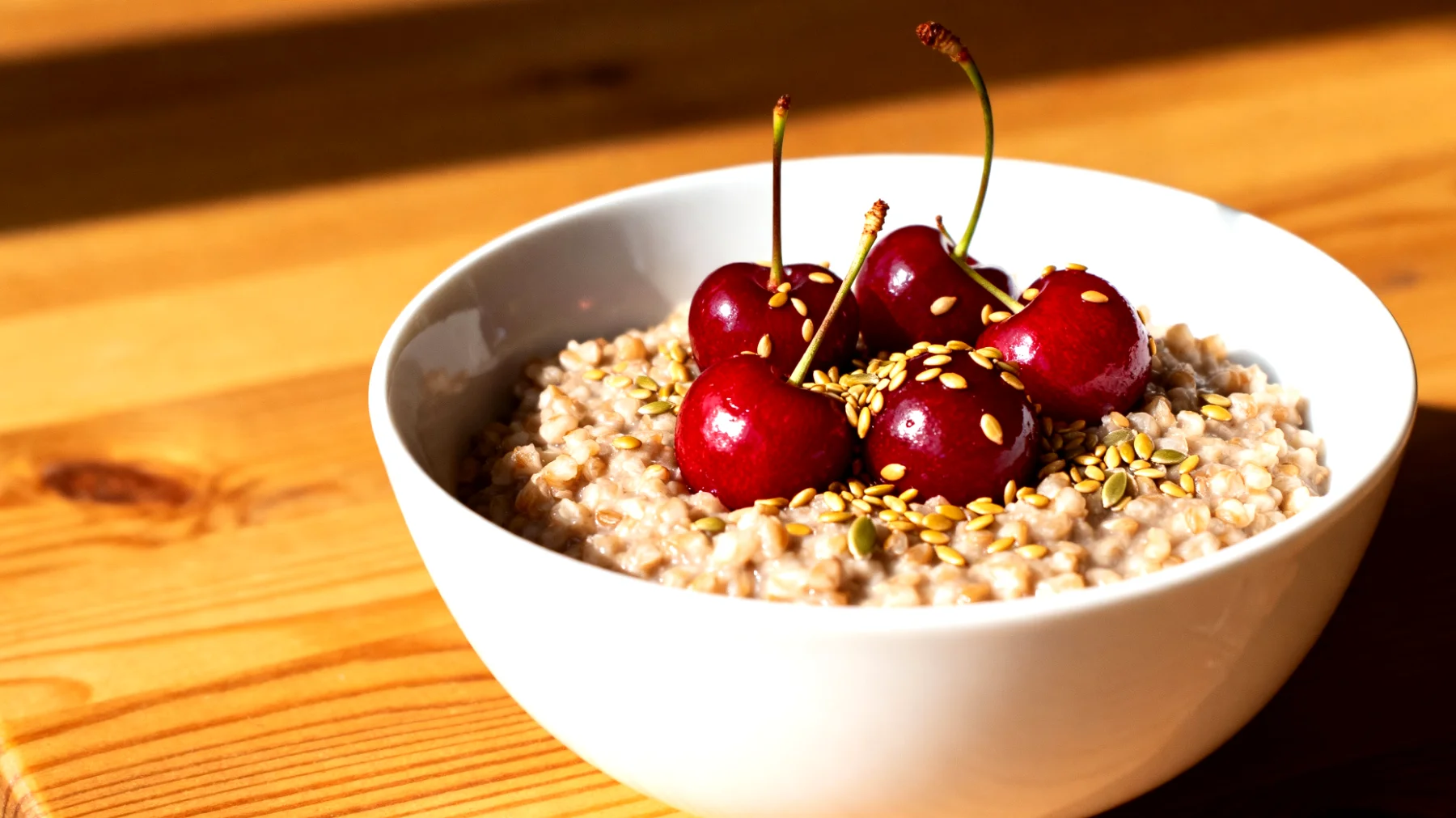 Buchweizenbrei mit Montmorency-Sauerkirschen und Hanfsamen"